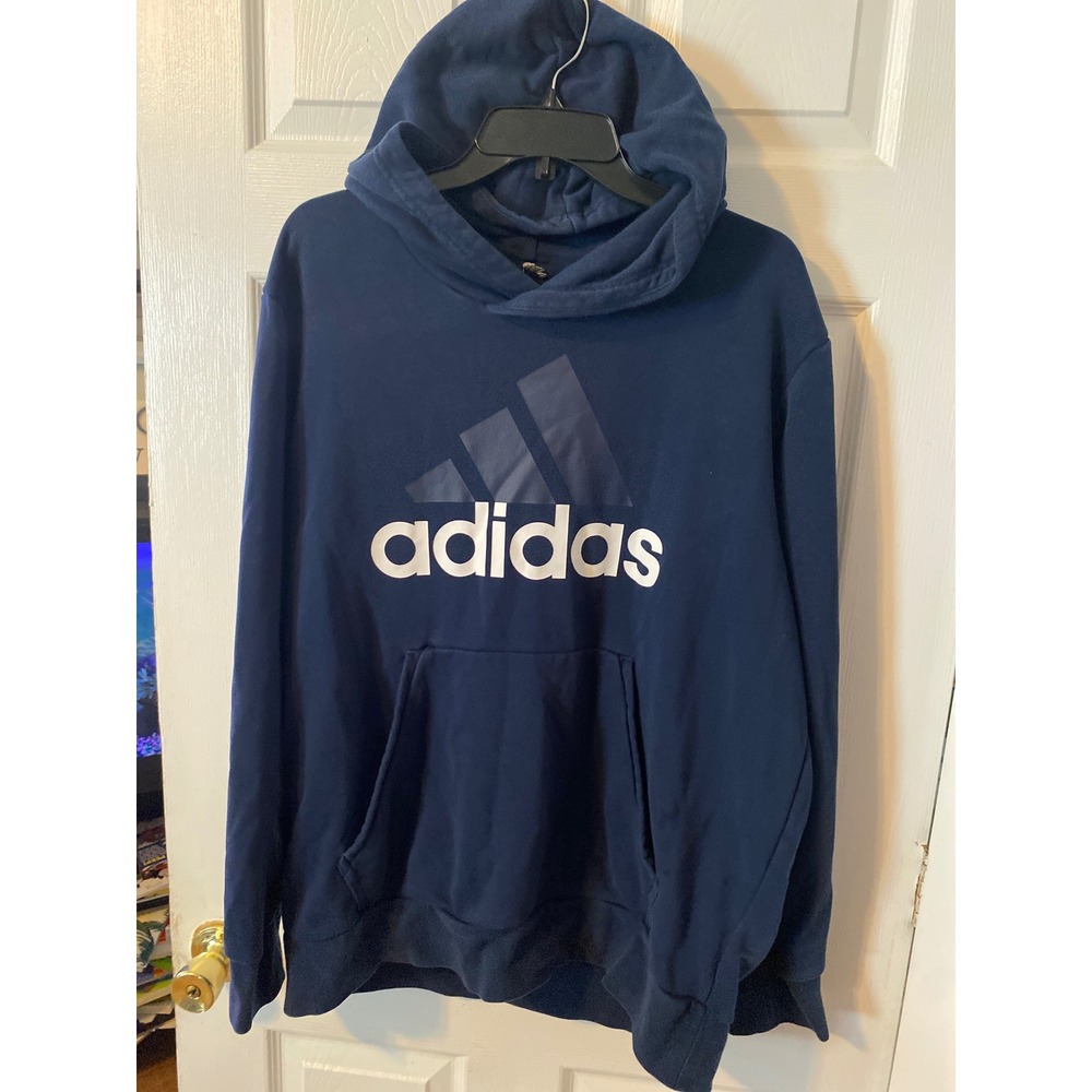 Adidas Essentials Big Logo‎ Hoodie Mens XL Navy Blue Pullover Sweatshirt GK9544